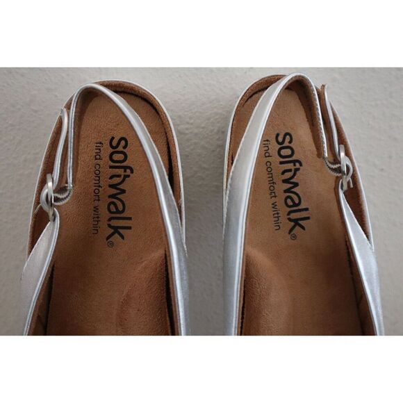 SoftWalk S2119-040Women's Sz 9.5WW Silver Metallic Sandy Ankle Strap Flats - Picture 6 of 13